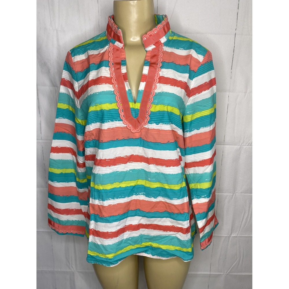 Vineyard Vines Top Women Sz S Blouse Silk Blend V-Neck Long Sleeve Striped - Picture 5 of 9